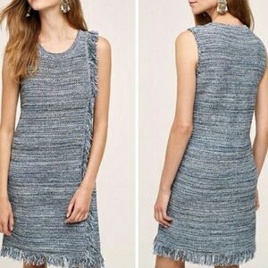 Anthropologie Holding Horses Fringe Sweater Dress Boho western Blue knit
